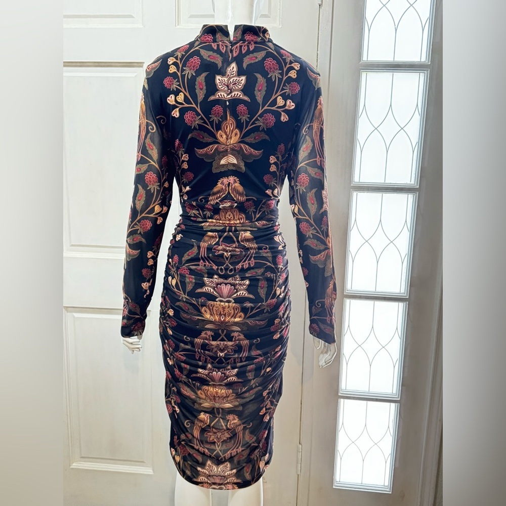 Farm Rio Transparent Berry Garden Long Sleeve Ruched Dress Size XL - Picture 7 of 14